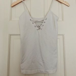 White lace up tank top